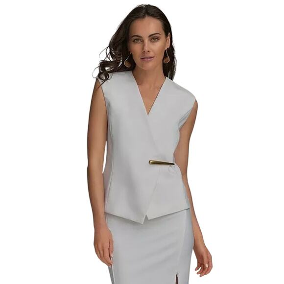 DONNA KARAN New York Women's V-Neck Gold Hardware-Trim Vest - Picture 1 of 11